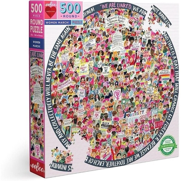 eeboo Women March! 500 Piece Round Puzzle Recycled Gray Board NIB - Picture 1 of 3